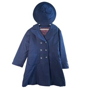 Rothschild Vintage Girls Wool Coat Matching Hat Navy Blue Double Breasted Size 6